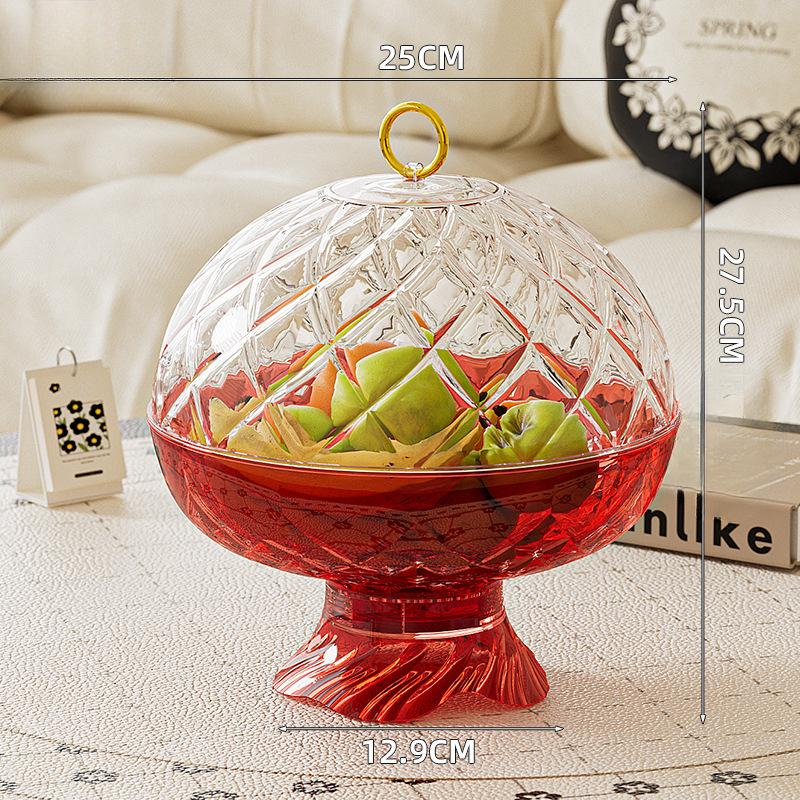 Simple European Style Fruit Plate with Cover for Household Plastic Light Luxury Glass High-end Large Size Large Capacity Special Storage Platter