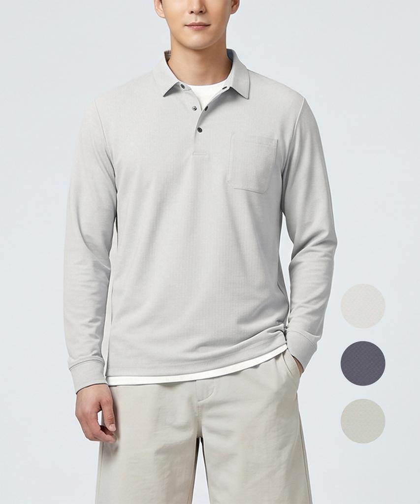 Kim Young Joo Golf Spring/Autumn Collared Ribbed Spandex Men'S Long Sleeve Golf T-Shirt Dqsmts25