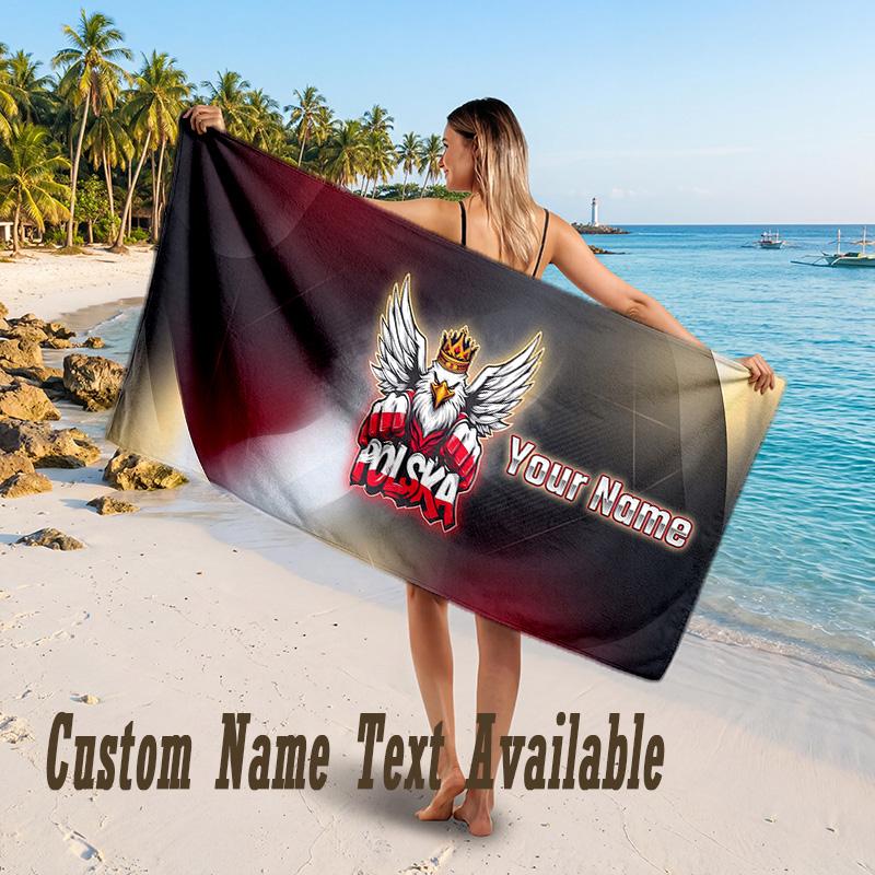 Poland Football Design Beach Towel Custom Text Large Towel for Beach Vacation