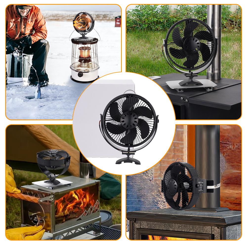 6 Blades New Heat Powered Stove Fan 2-in-1 Wall Mounted Standing Log Wood Burner Fireplace Fan With Cover Heating Fan Eco Quiet