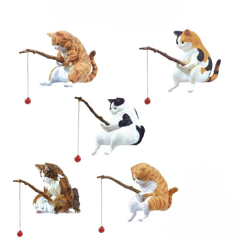 

5pcs Cute Fish Tank Fishing Cat Hanging Ornament, Creative Landscaping Micro Landscape, Desktop Mini Cat Fishing Decoration