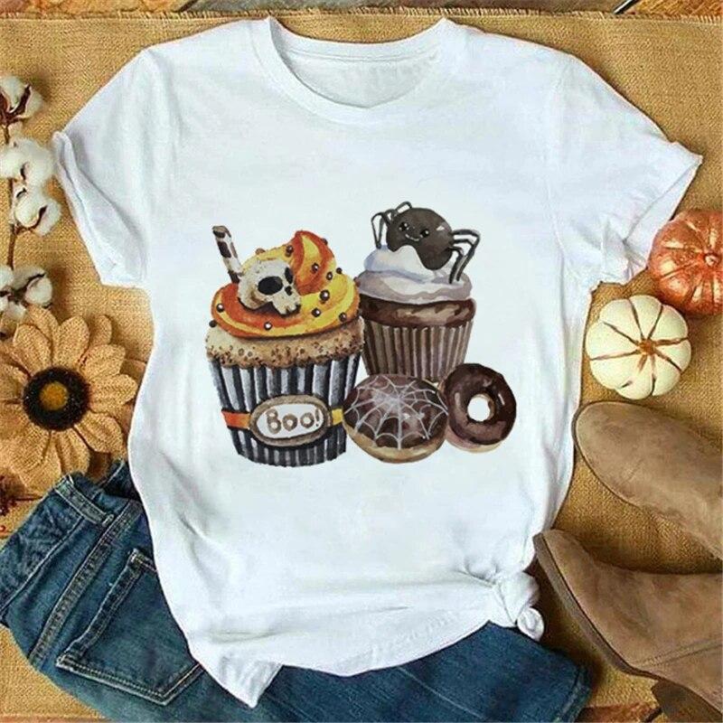 Weißes Sommer Damen T-Shirt Play Trick Art Druckdesign Übergroß Kurzarm Komfort Damen T-Shirt Y2K Grafik ALLERHEILIGENTAG