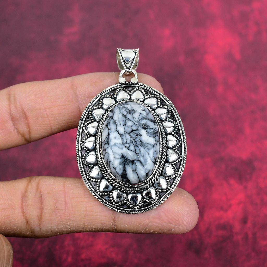 Pinolitt Jaspis 925 Massiv Sterlingsølv Anheng, Håndlaget Edelstensanheng Smykker, Gaver Til Kone Helt Nytt Anheng