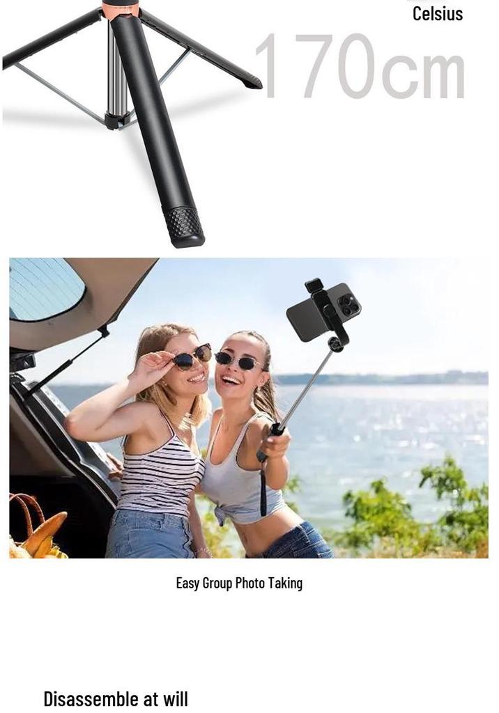 360° Rotating Anti-Shake Selfie Stick Tripod with Bluetooth Remote and Extendable Desktop Stand