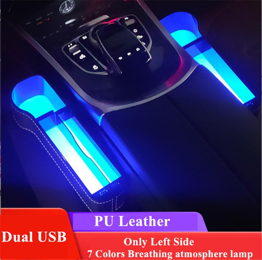 Left Side Car Seat Crevice Gap Storage Box Cup Holder 2 USB Colorful LED Light