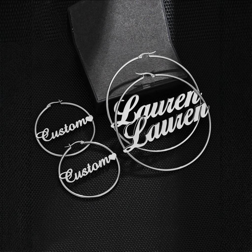 New North Personalised Name Earrings Stainless Steel Jewelry Gift Waterproof Customized Letters Name Big Hoop Earrings for Women