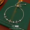 Elegant Zircon Cross Iris Flower Bracelet Women Minimalist Chic Tone Statement Jewelry