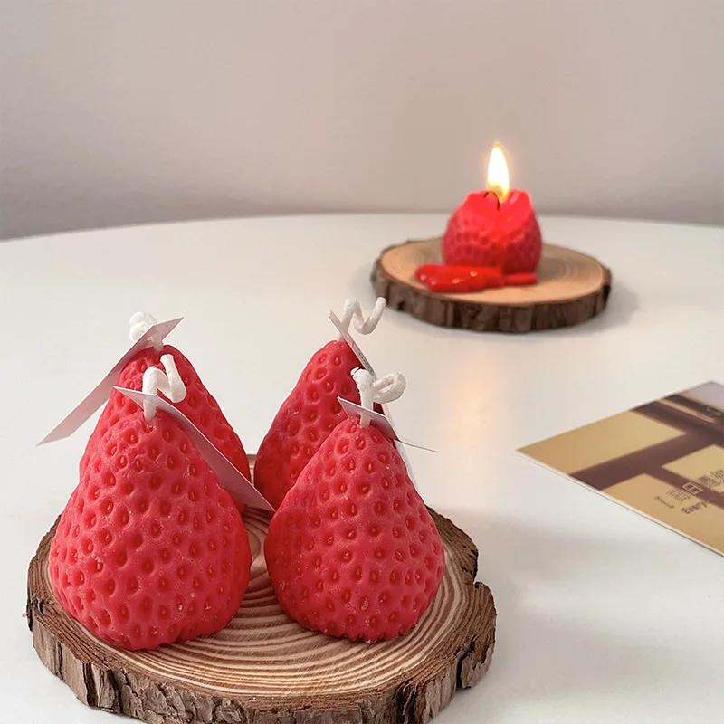 3D Erdbeerkerze Silikonform Handgemachte Aromatherapie Kerzenwachsform Fondant Schokoladenharz Formen Heim Handwerk Dekor