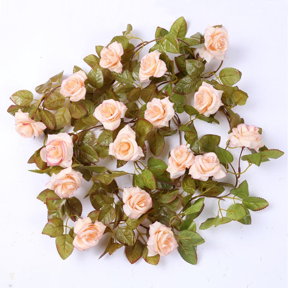 1pc Artificial Rose Flower String, 2.2m Rose Flower Vine, 17 Rose Flower Heads, DIY Woven Vine, Indoor Plant Vine Decoration