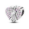 New Sterling Silver Rose Girl Boy Pink Sparkle Spacer Clip bead For Original  Bracelet Charm Jewelry For Women