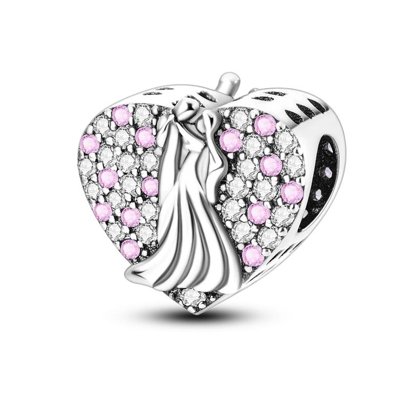 New Sterling Silver Rose Girl Boy Pink Sparkle Spacer Clip bead For Original  Bracelet Charm Jewelry For Women