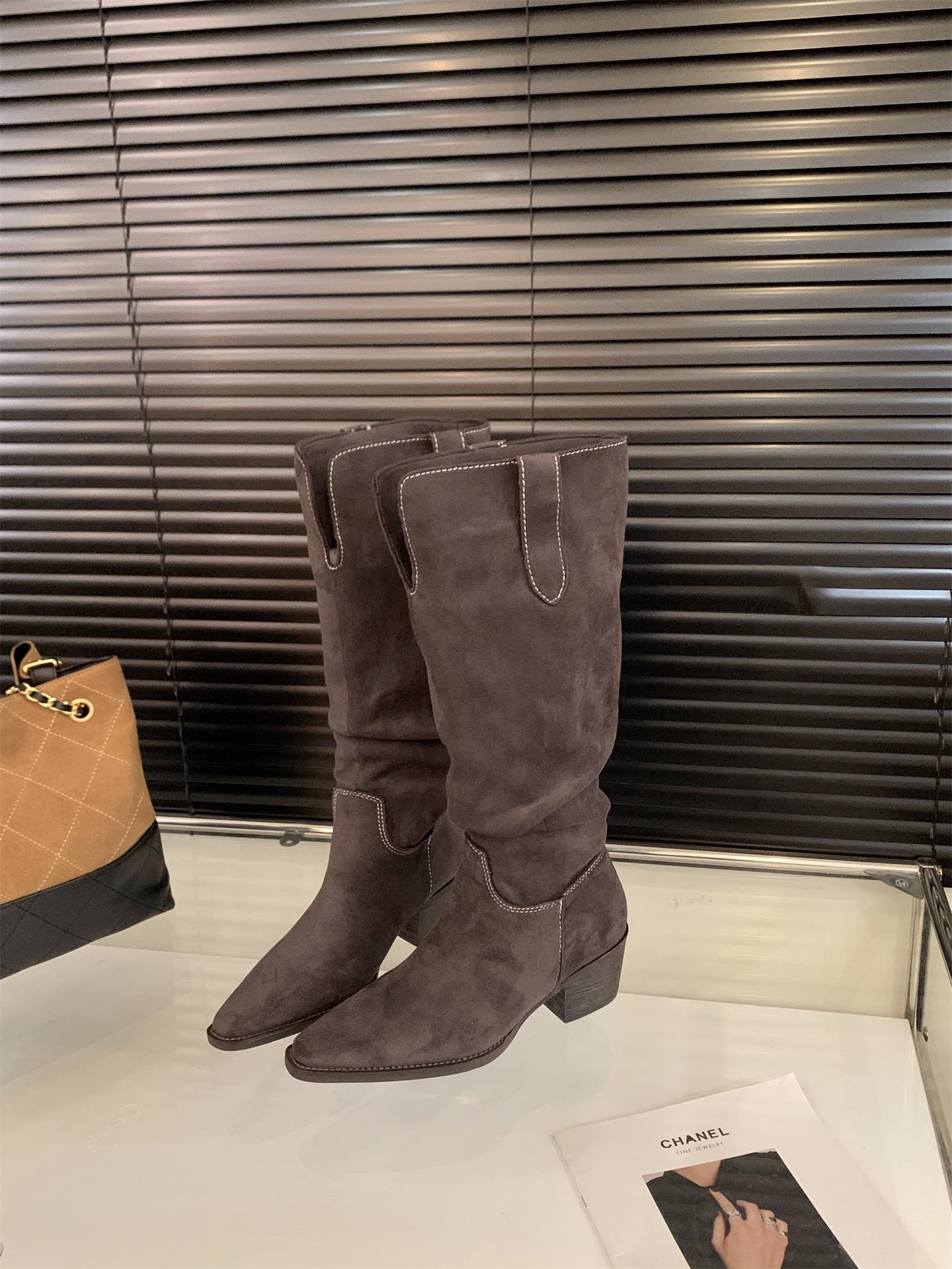 

High Heel Suede Brown Maillard Pile Boots Boots Women s Boots 2025 Fall/Winter V-Mouth Skinny Boots Boots Boots 39