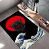 Samurai Helmet with Red Sun and Ocean Wave Pattern Area Rug Suitable for use as an anti-slip for living room bedroom sofas