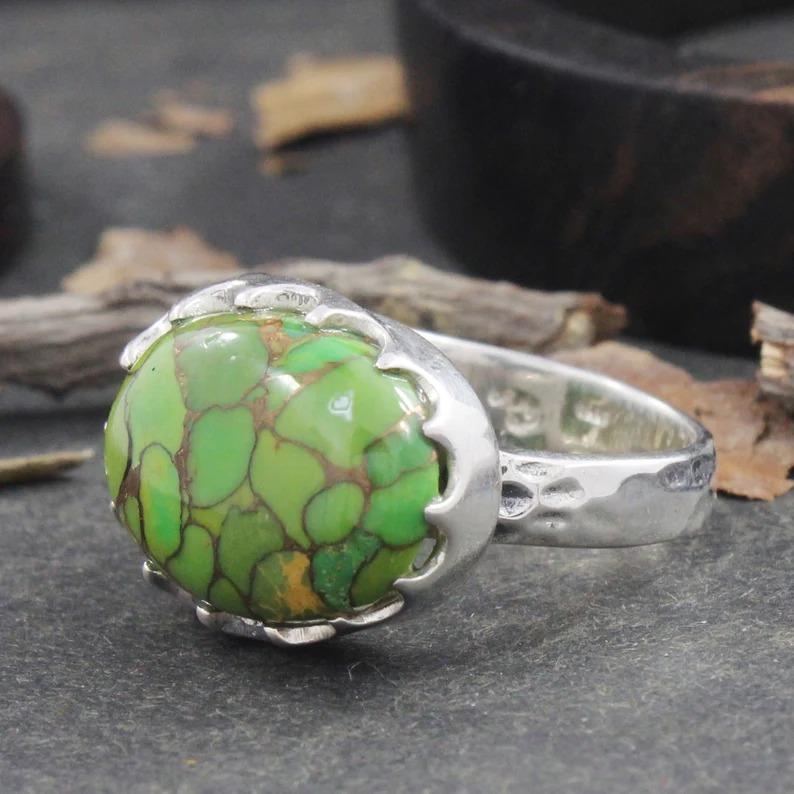 925 Sterling Silver, Green Copper Turquoise Gemstone Ring, Oval Ring, Handmade Designer Ring, Statement Ring, Ring For Sale, Valentine  Gifts