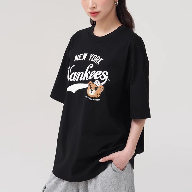 New MLB Frowning Bear Collection New York Yankees SS25 T Shirt Unisex Black 3ATSE0253-50BKS