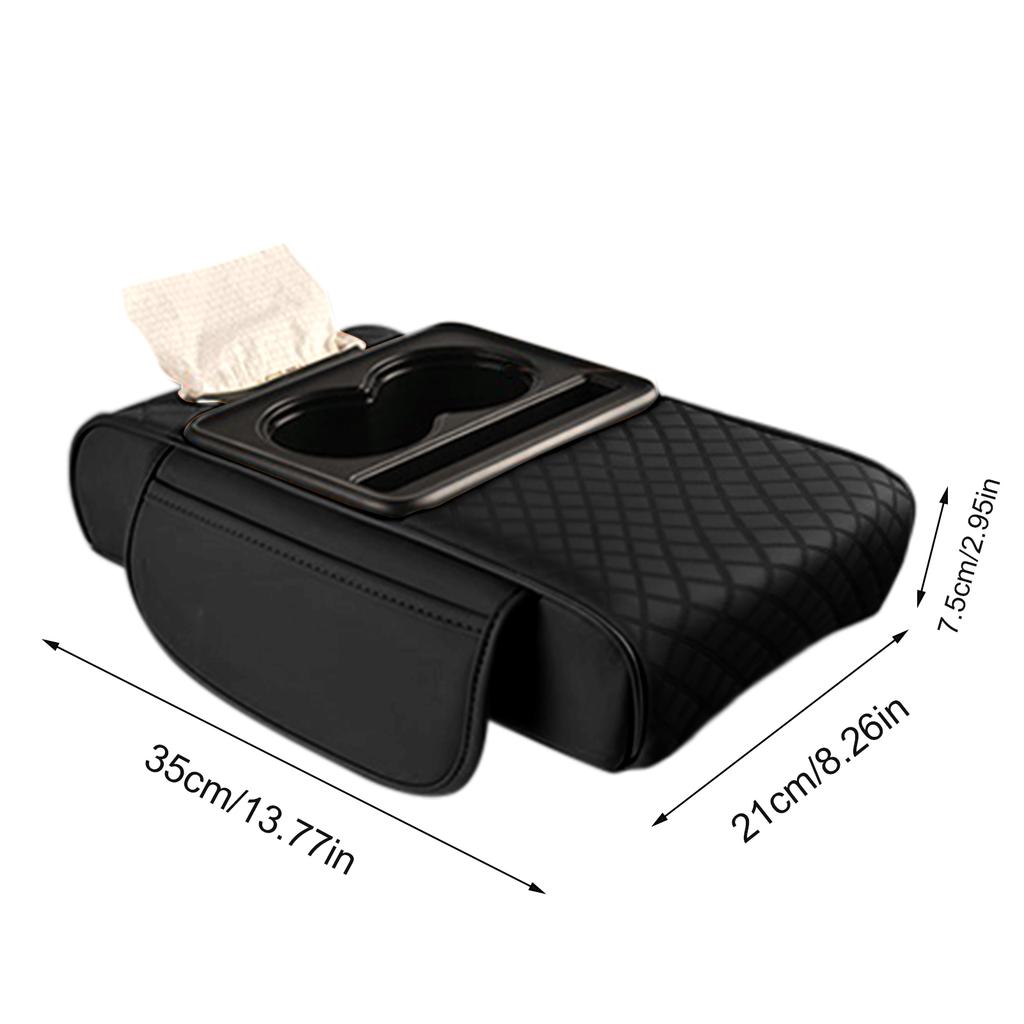 Car Armrest Box Heightening Cushion With Cup Holder Tissue Box Side Storage Pocket For Auto Interior Arm Rest Cover Height Pad