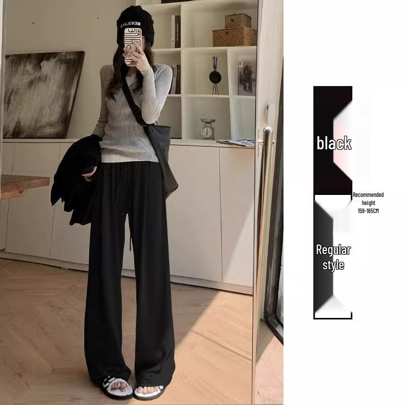 Petite Women's High-Waisted Apricot Knitted Pants - Wide-Leg, Drapey, Soft, Spring/Autumn, Fits 150cm.