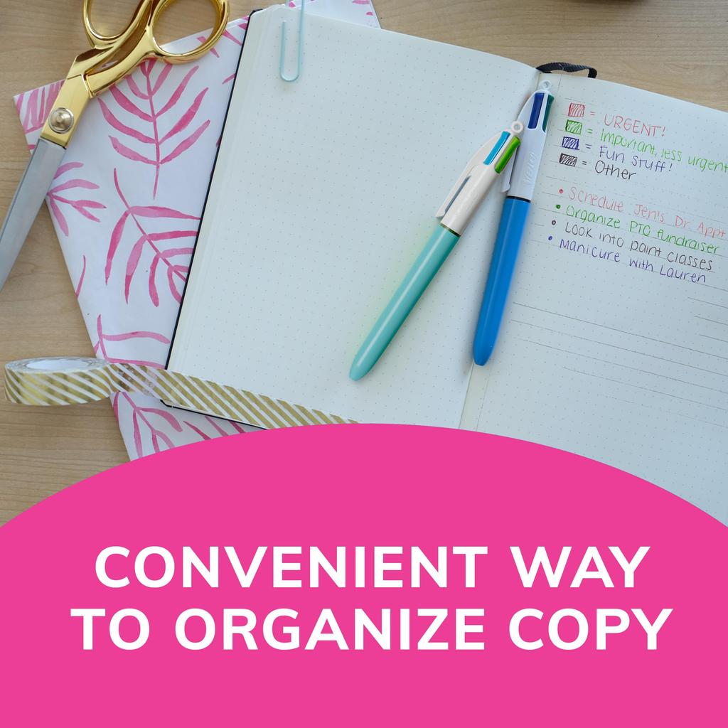 BIC retractable ballpoint pen with ink and comfortable wide assorted 4-color long-lasting barrel, 3-pack inks.