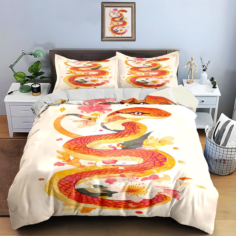 Snake Floral Motif Bedding Duvet Cover Sets Duvet Covers Pillowcases Gifts (1 * Duvet Cover 2 * Pillowcases, Without Duvet Insert)