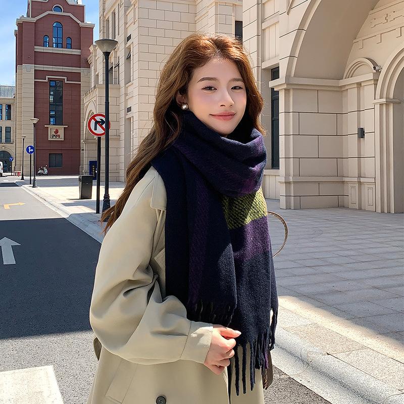 Plaid scarf winter new high-end thickened versatile warm shawl student couple scarf retro style