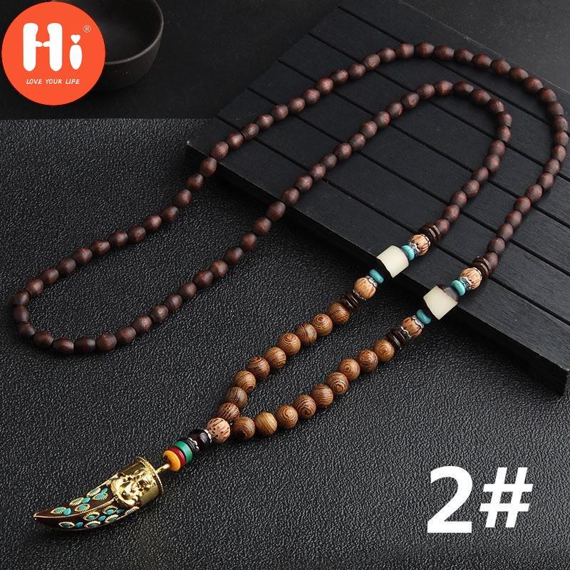Hi Vintage Charming 12 Styles Mala Tibet Buddhist Long Mantra Wood Beads Sweater Chain Pendant Necklace