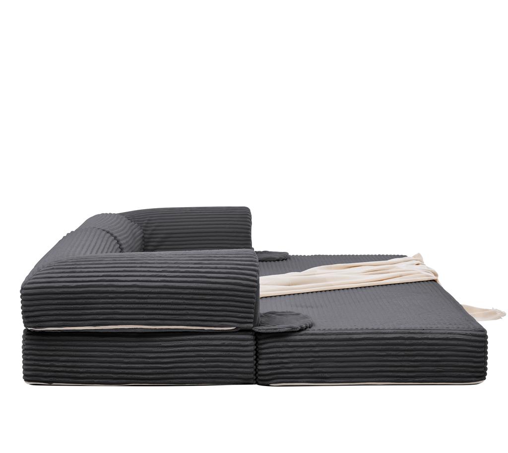 Divano-letto a 2 posti in morbido tessuto a coste, Divano letto da terra convertibile, Divano futon salvaspazio per soggiorno, appartamento e camera degli ospiti