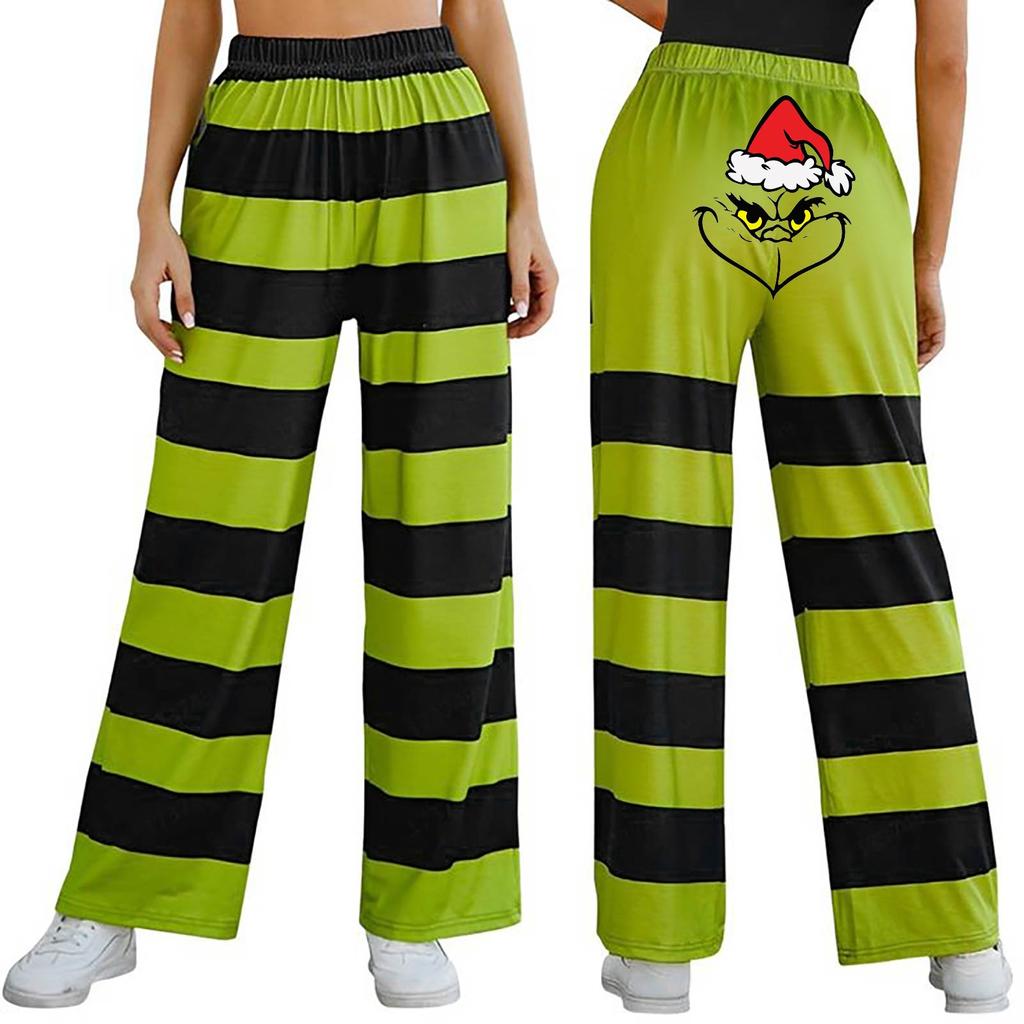 Women's Casual Fashion Christmas Print Elasticated Waist Trousers Pants