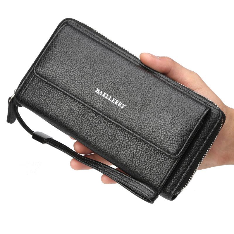 Men's Large Capacity Business Clutch Wallet with Zipper and Multi-Card Slots - High-End Trendy Handbag