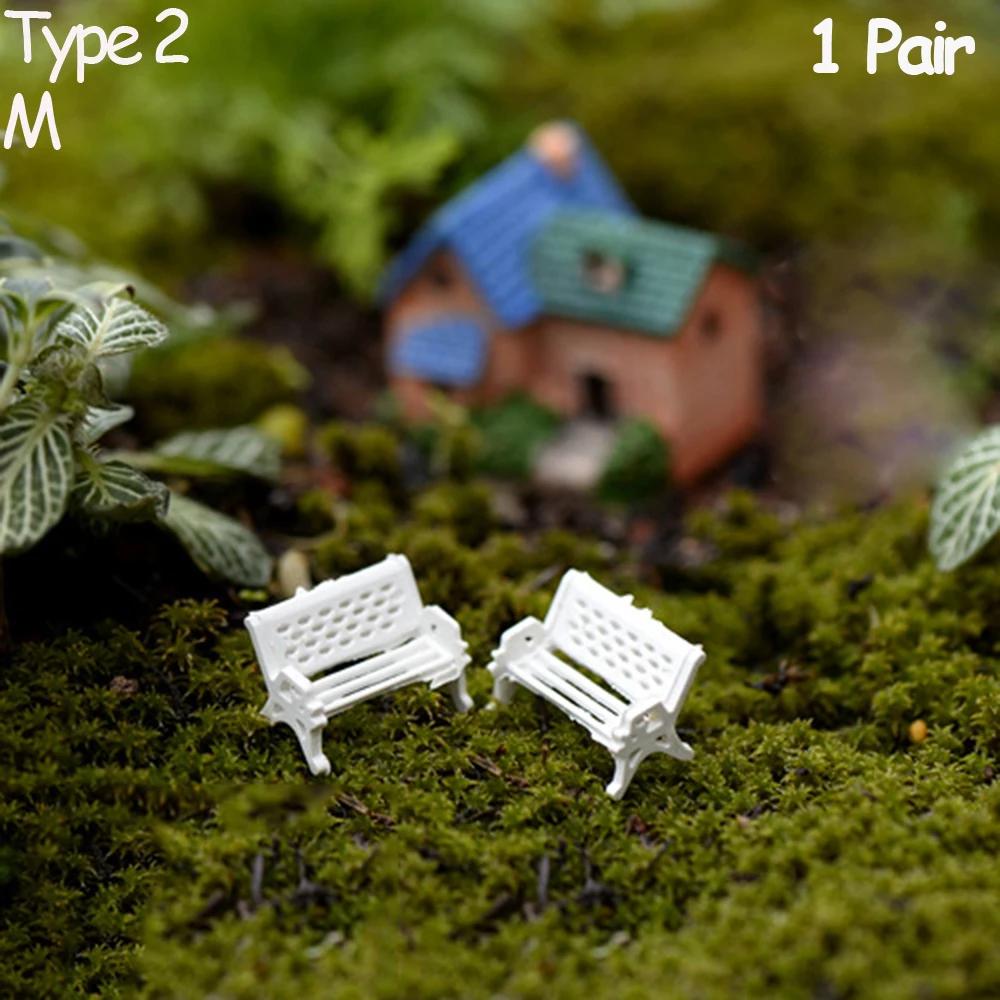 1Pair Miniature Park Seat Miniature Bench Chair Figurine DollHouse Furniture Accessories Bonsai Home Decor Fairy Garden Ornament