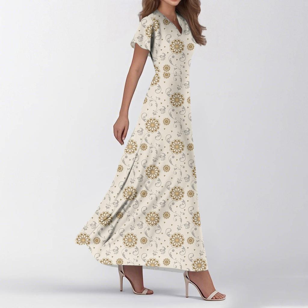 Women's Summer Casual Fashion Print Dresses V-Neck Short Sleeve Dresses