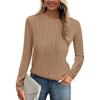 Women's Fashion Round Neck Long Sleeve T-Shirt Solid Color Textured Bottom Top