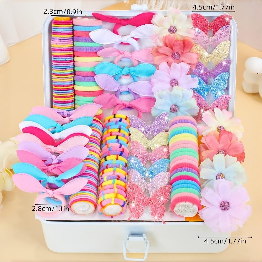 Colorful Flowers Butterfly Girls Hair Accessories Set Glitter Ponytail Holders Kids Hair Styling