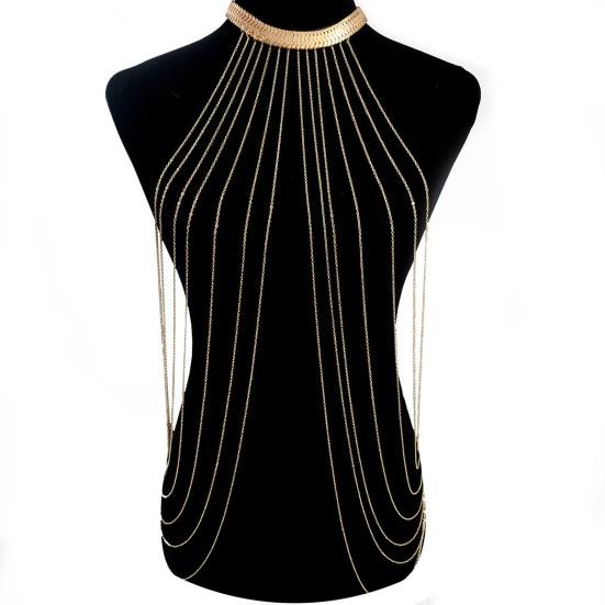 Yousheng Body Chain Multi-layered Tassel Chest Chain Snake Bone Shape Adjustable Beach Bikini Body Jewelry Nightclub Party Necklace