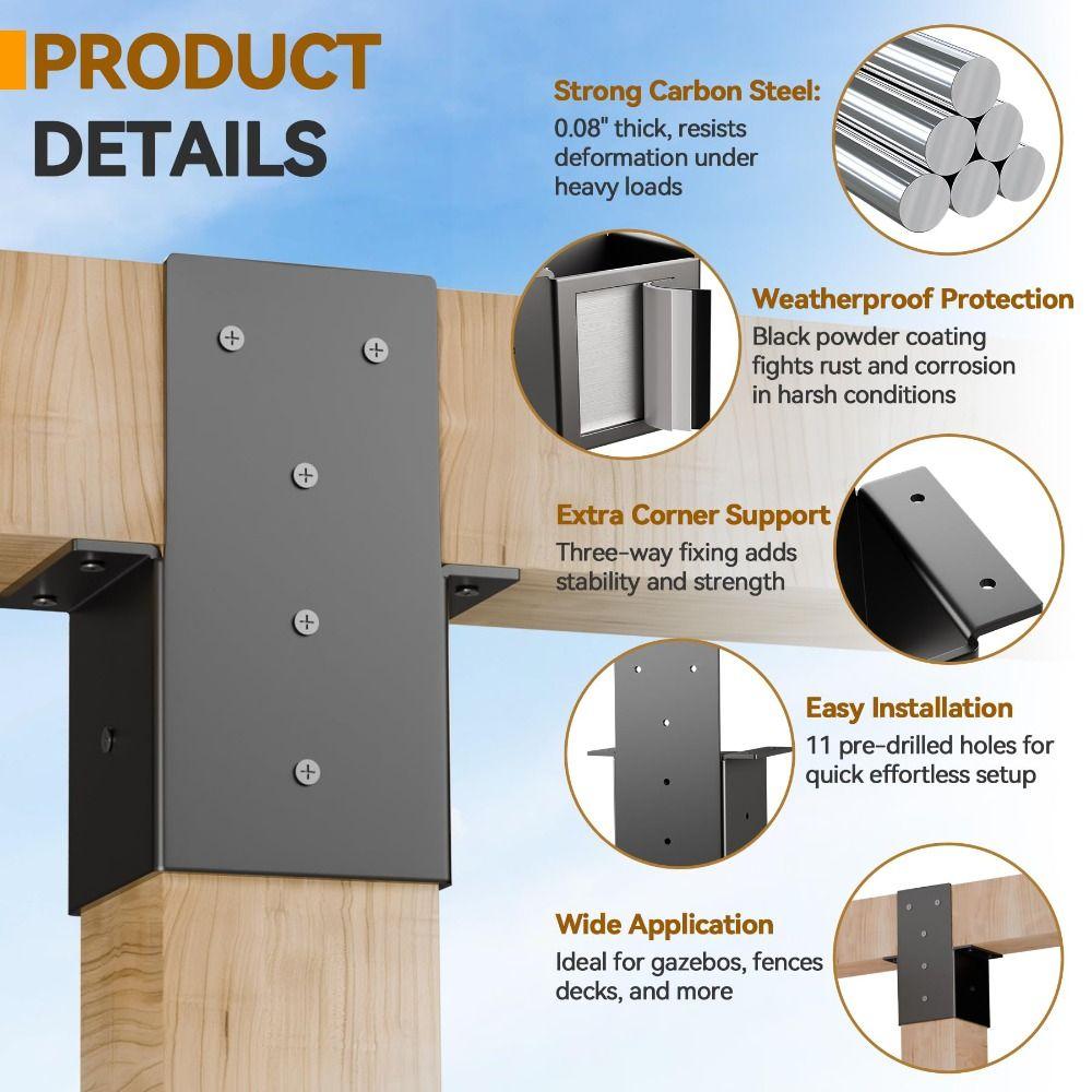 Metal Pergola Bracket Black Pergola Accessories Durable Deck Railing Connector  Garden