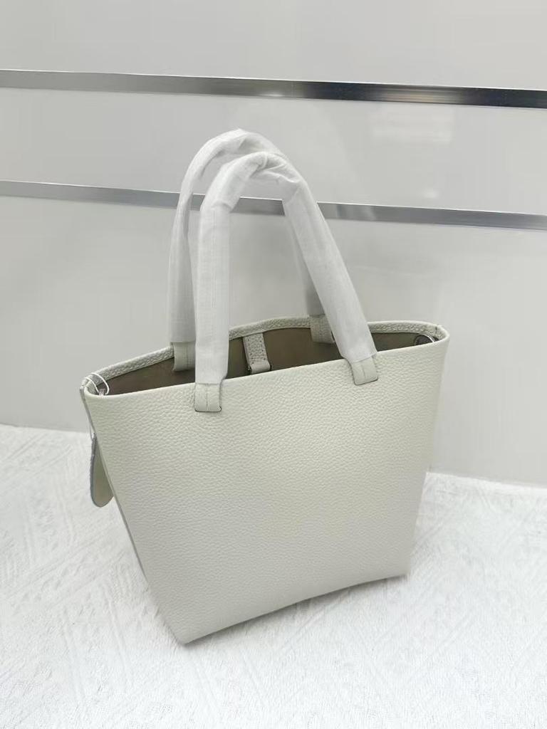 The Row Genuine Leather Small Tote Bag - Large Capacity, Lychee Pattern, Shoulder/Crossbody/Underarm Styles.