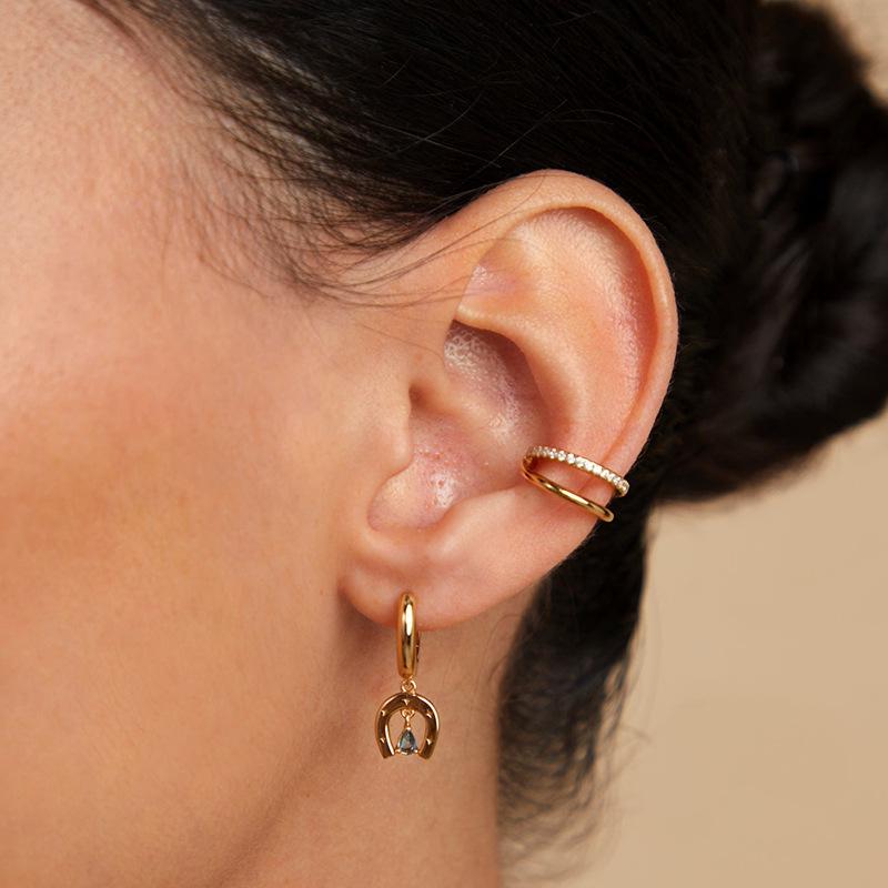 European-American S925 Silver Starry Lake Blue Zircon Water Drop Ear Cuffs - Temperamental Women's Geometric Fashion Earrings