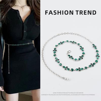 Small Fragrance Style Metal Waist Chain Women's Belt Fashionable Dress Decorative Rhinestone Ins Style Elegant and Versatile Women's Style