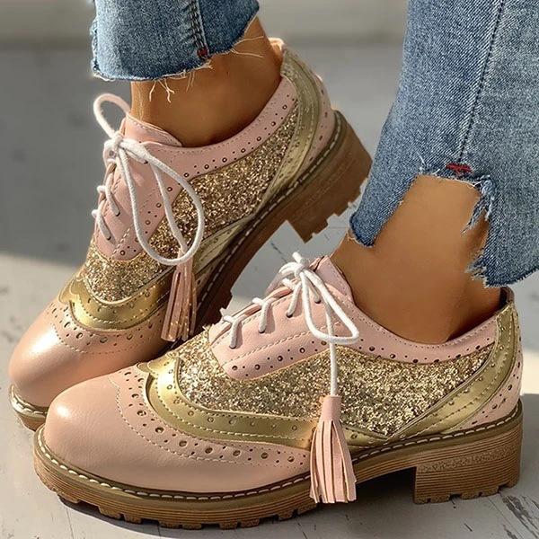 Autumn new large size color matching casual flat-soled single shoes European and American retro women's shoes