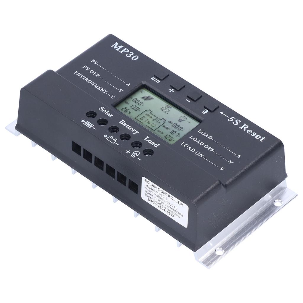 Solar Charge Controller 30A 12/24V LCD Display Backlight Circuit Protection USB Port MPPT PWM