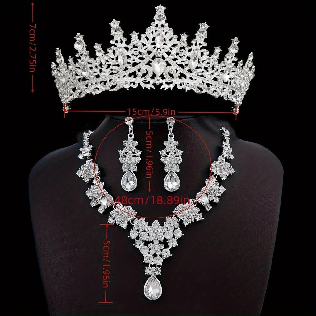 Brautschmuck Halskette Ohrringe Hochzeit Diamantbesetzt Blume Schmuck Kleid Hochzeitskleid Krone Fassung Accessoires