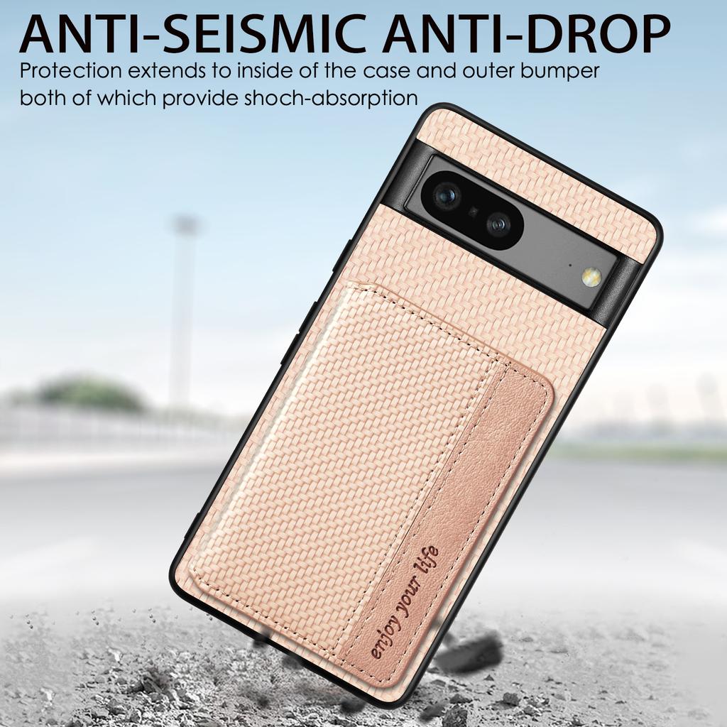 For Google Pixel 7a PU Leather Coated PC+TPU Magnetic Phone Cover Carbon Fiber Texture Shockproof Anti-sratch Phone Case Wallet Kickstand