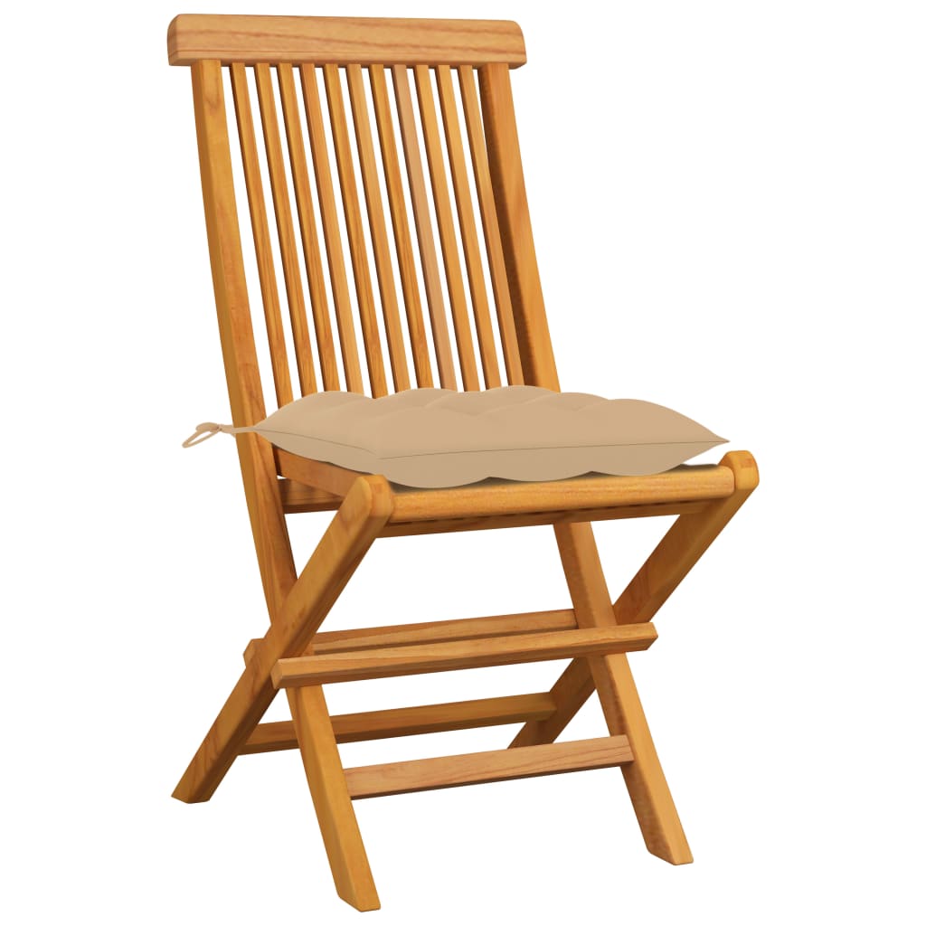 Garden Chairs with Beige Cushions 4 pcs Solid Teak Wood