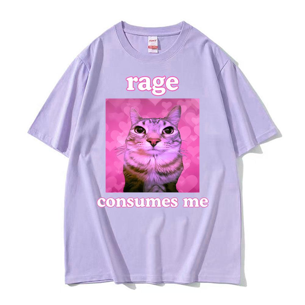 Ironic Meme Cat Rage Consumes Me Tshirts Unisex Women Clothing Funny Vintage Classic Short Sleeve Tshirt Casual Oversized T Shirt