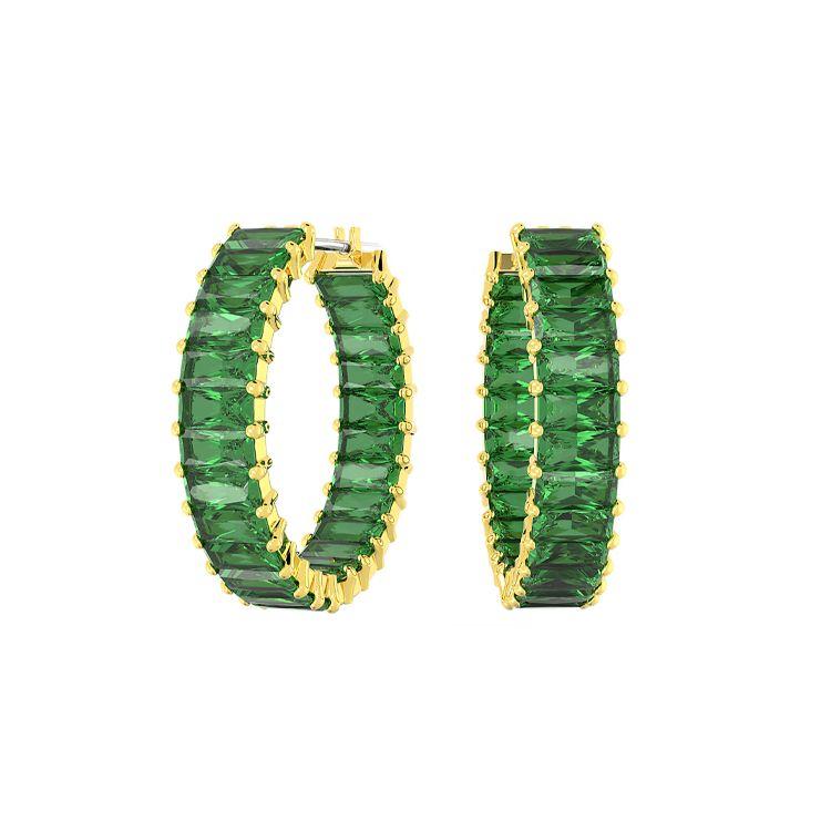 Swarovski Matrix Large Rectangular Cut Gold-Plated Earrings Women earrings Green 5658651 Box (Random Color)