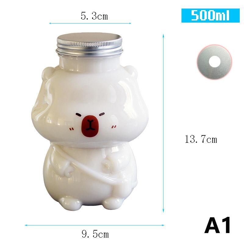 350/500Ml Capybara Milk Juice Tea Bottles Cartoon Shape Drink Bottle Plastic Transparent Beverage Cup Candy Biscuits Sealed Jar