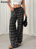 Autumn Winter New Fashion Casual Plaid Wide Leg Pants Women's School Season Christmas Daily Wear Outfit