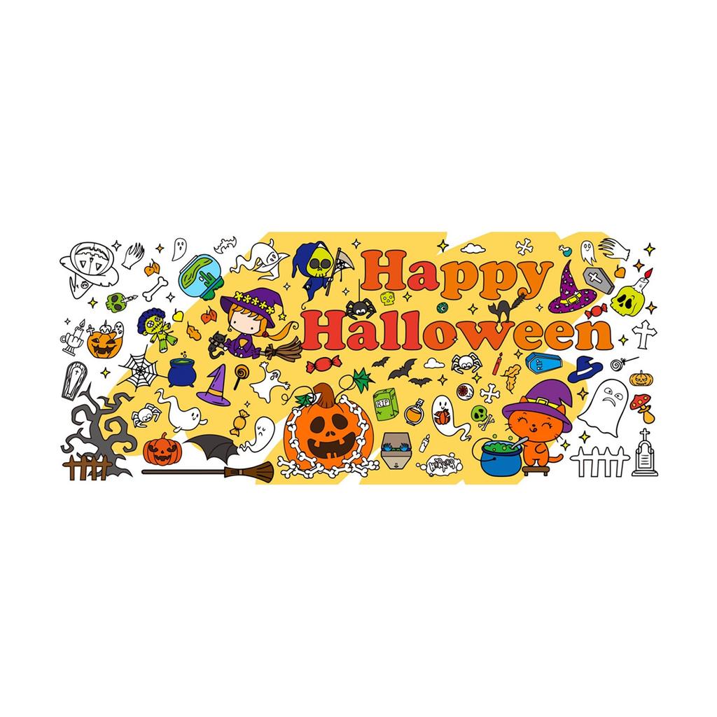 Halloween Coloring Poster Kids Pumpkins Castle Cute Background Decoration, Waterproof Coloring Paper Tablecloth, Halloween Decoration