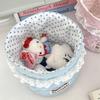Korean Quilted Fabric Basket for Girls - Round Storage Organizer for Toys and Snacks.