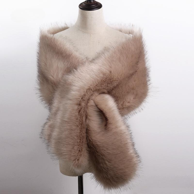 

Осень-зима роскошный искусственный мех шаль шарфы дамы плюшевые шарф накидка для свадебной вечеринки меховой болеро длинный накидка One Size легкие хаки