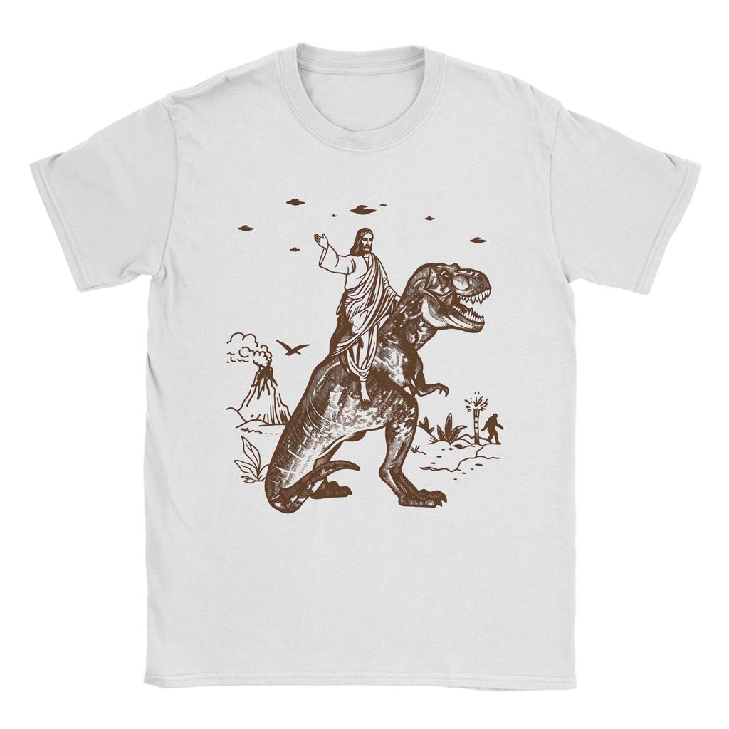Jesus Riding A Dinosaur Cotton T Shirt For Unisexs Summer Vintage TShirts Crewneck Novelty Tees Oversized Hot Sale Tops